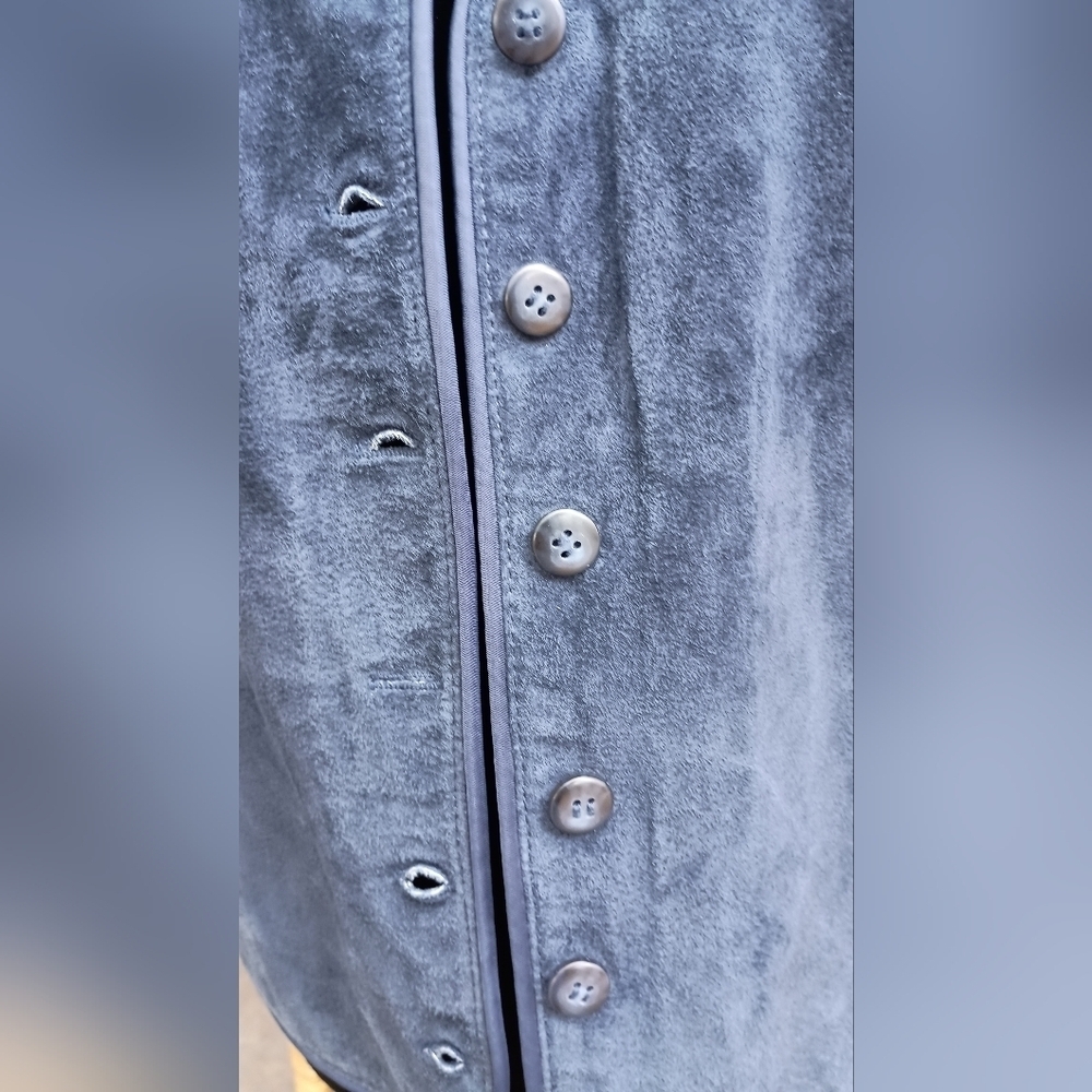 Vintage 90s Marsh Landing Blue Suede Leather Button-Up Vest_Med - Picture 3 of 6
